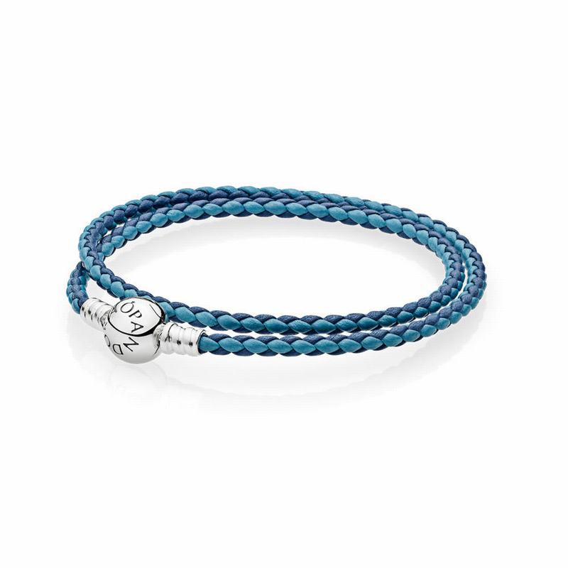 Pandora Australia Mixed Blue Woven Double-Leather Charm Bracelet - Sterling Silver | JXAISK148